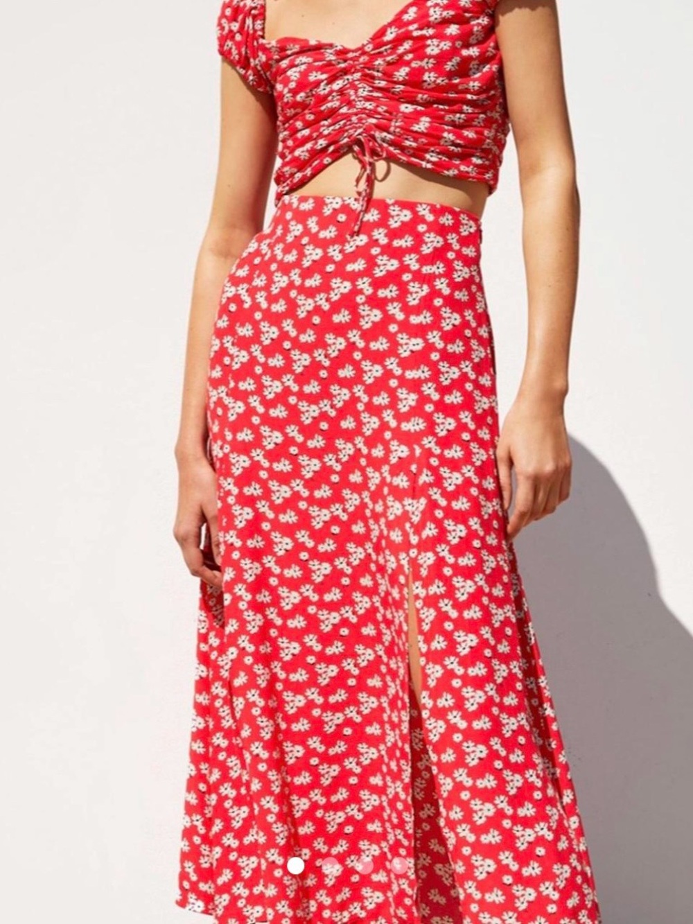 Red Floral Matching Set - Midi Skirt and Crop Top